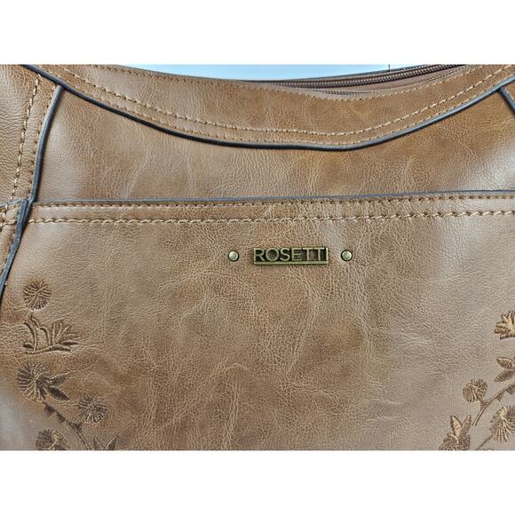 Embroidered‎ Floral Brown Rosetti PVC Leather Handbag - Picture 4 of 9
